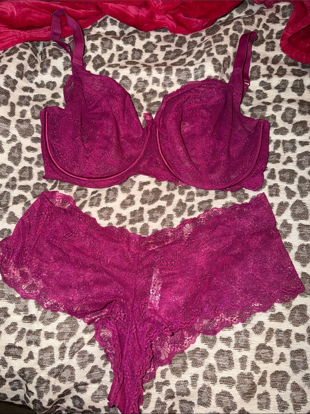 Adore Me Lace Underwire Bra & Lace Bikini — Magenta
